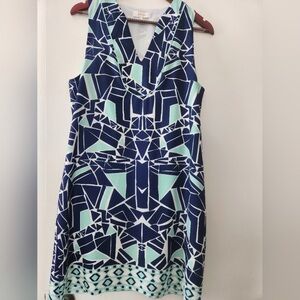 Navy & Mint Geometric Sleeveless Dress
